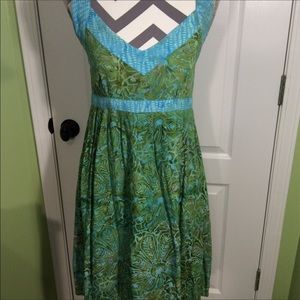 Knee Length Summer Print Dress Green Blue